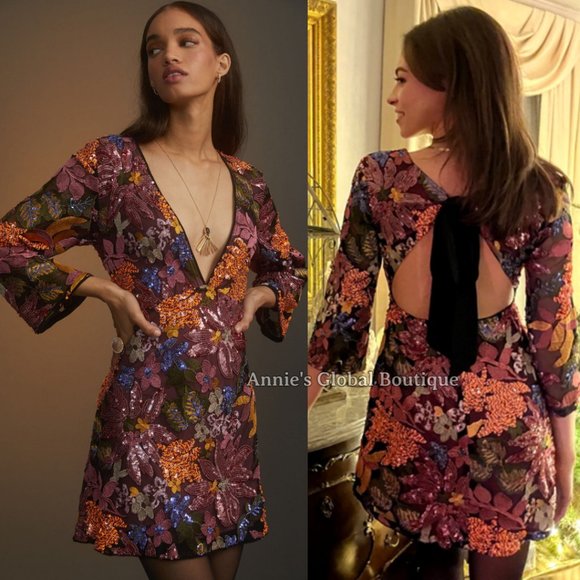 RARE NWT ANTHROPOLOGIE Sequined Embroidered Cut-Out Mini Dress. Size 20W - Picture 12 of 16